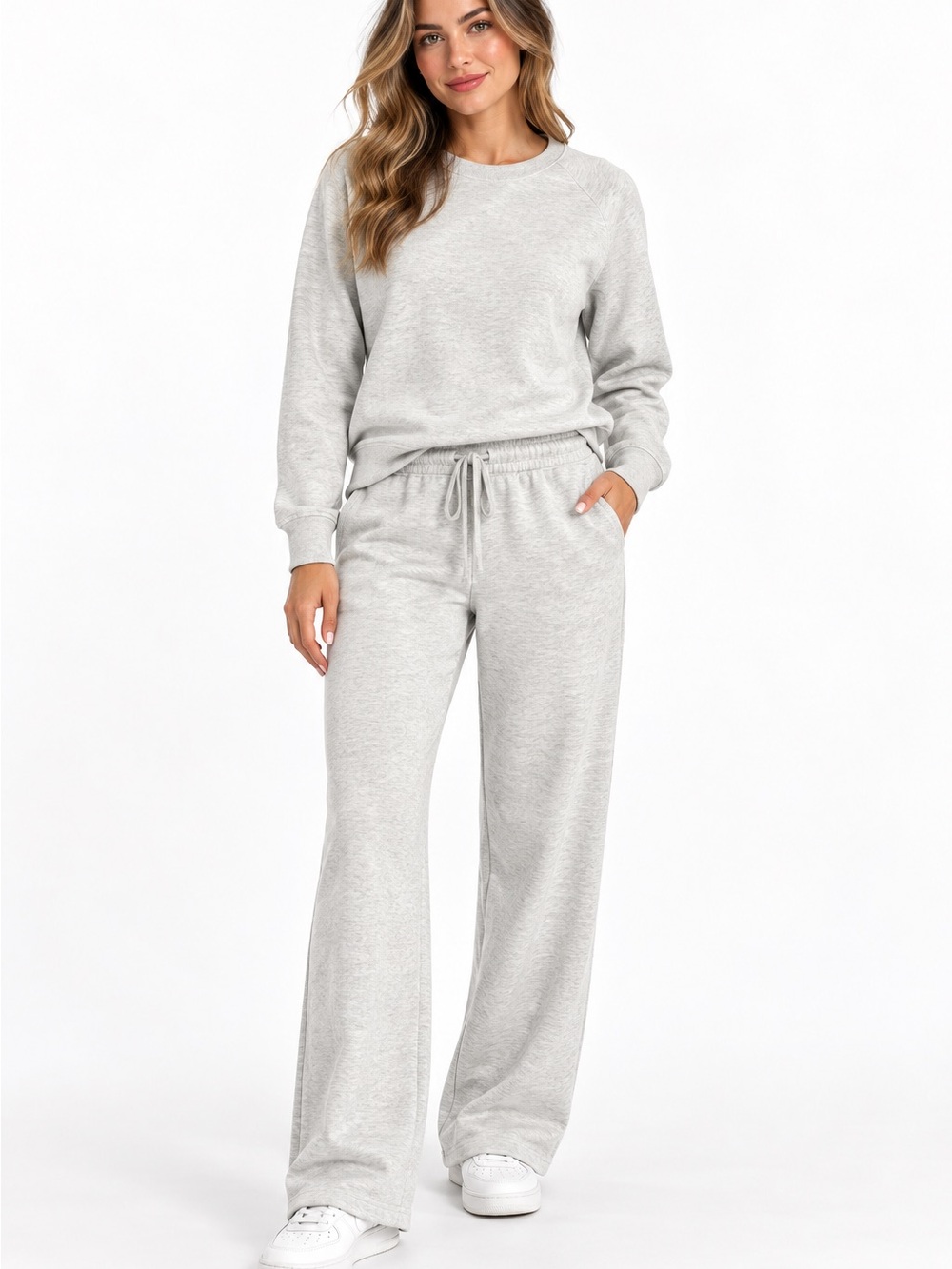 Zenana Heather Gray Two-Piece Lounge Set Wide-Leg Pants with Pockets
